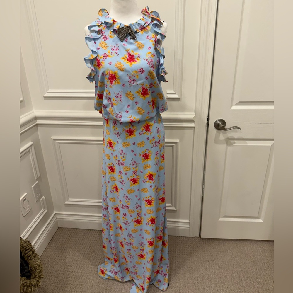 Dodo Bar OR - brand new Light Blue Floral Ruffle Maxi Dress M